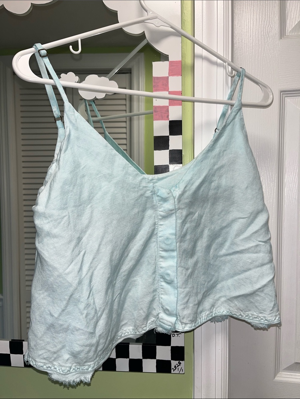 Young Fabulous & Broke Pale Blue Linen-Cotton Camisole crop
